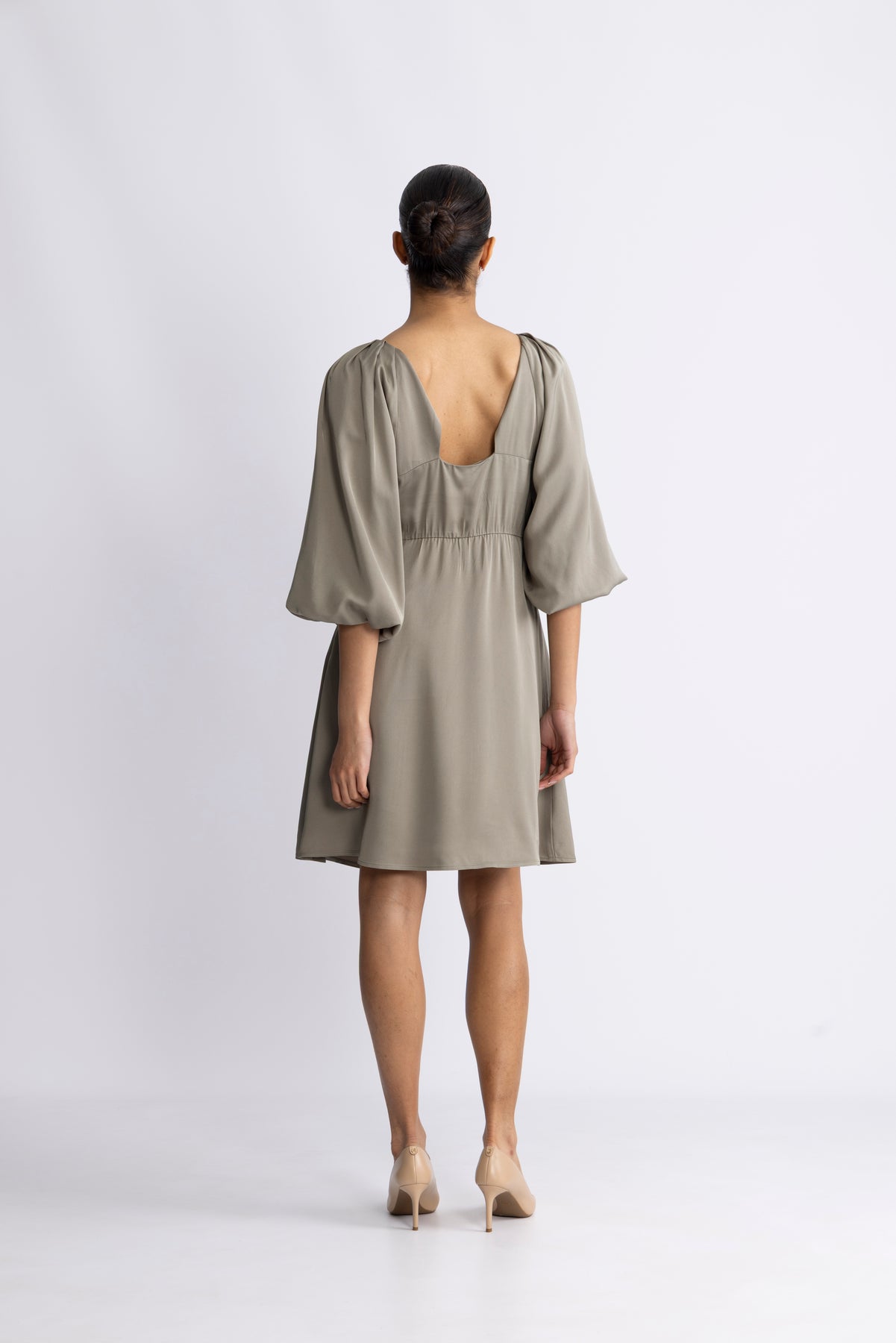 Laurina 3/4 Short Open Back Dress B - Vetiver