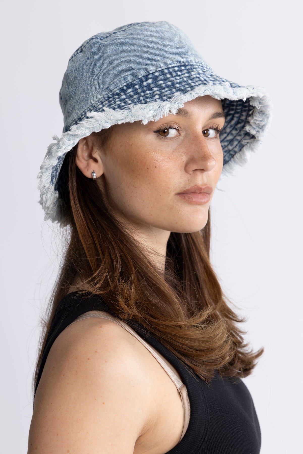 Washed denim bucket hat