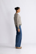 Lulu Ls Knit Short Stripe Kofta - Vetiver Birch