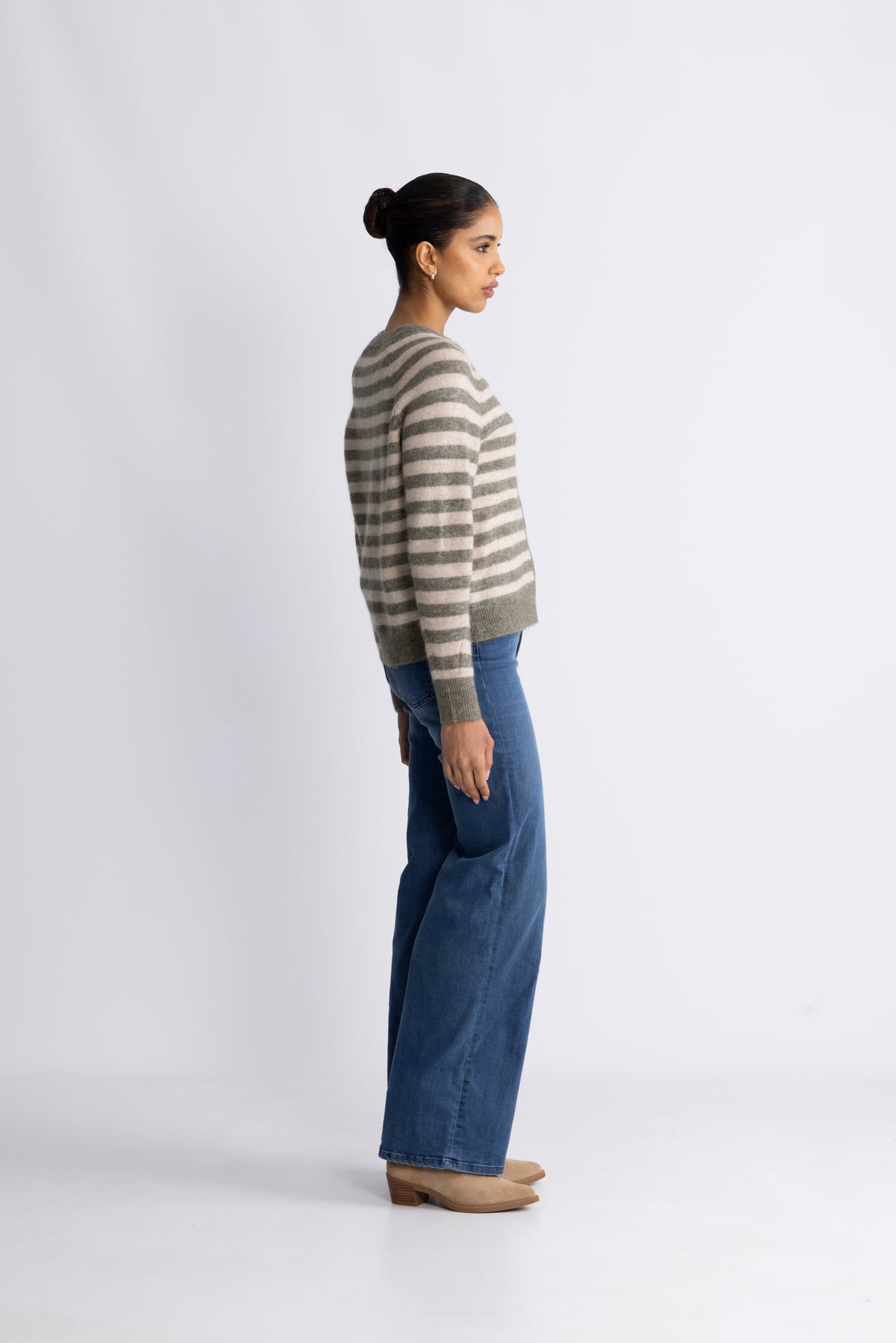 Lulu Ls Knit Short Stripe Kofta - Vetiver Birch