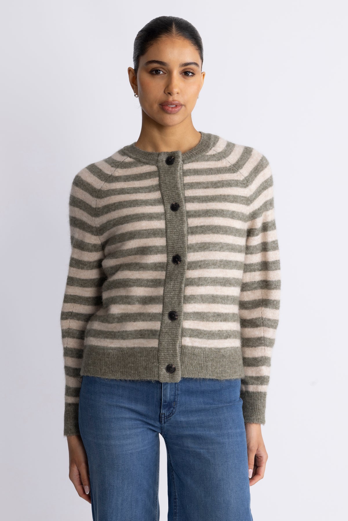 Lulu Ls Knit Short Stripe Kofta - Vetiver Birch