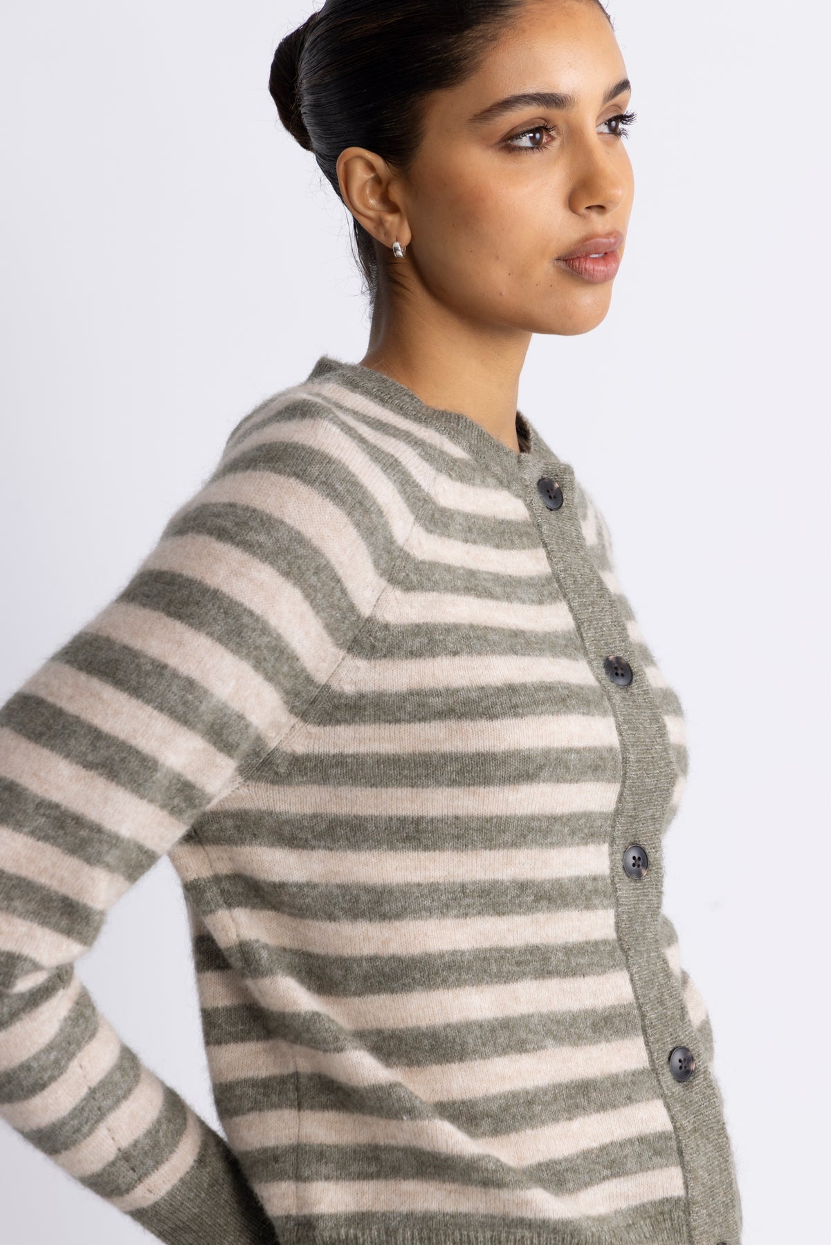 Lulu Ls Knit Short Stripe Kofta - Vetiver Birch