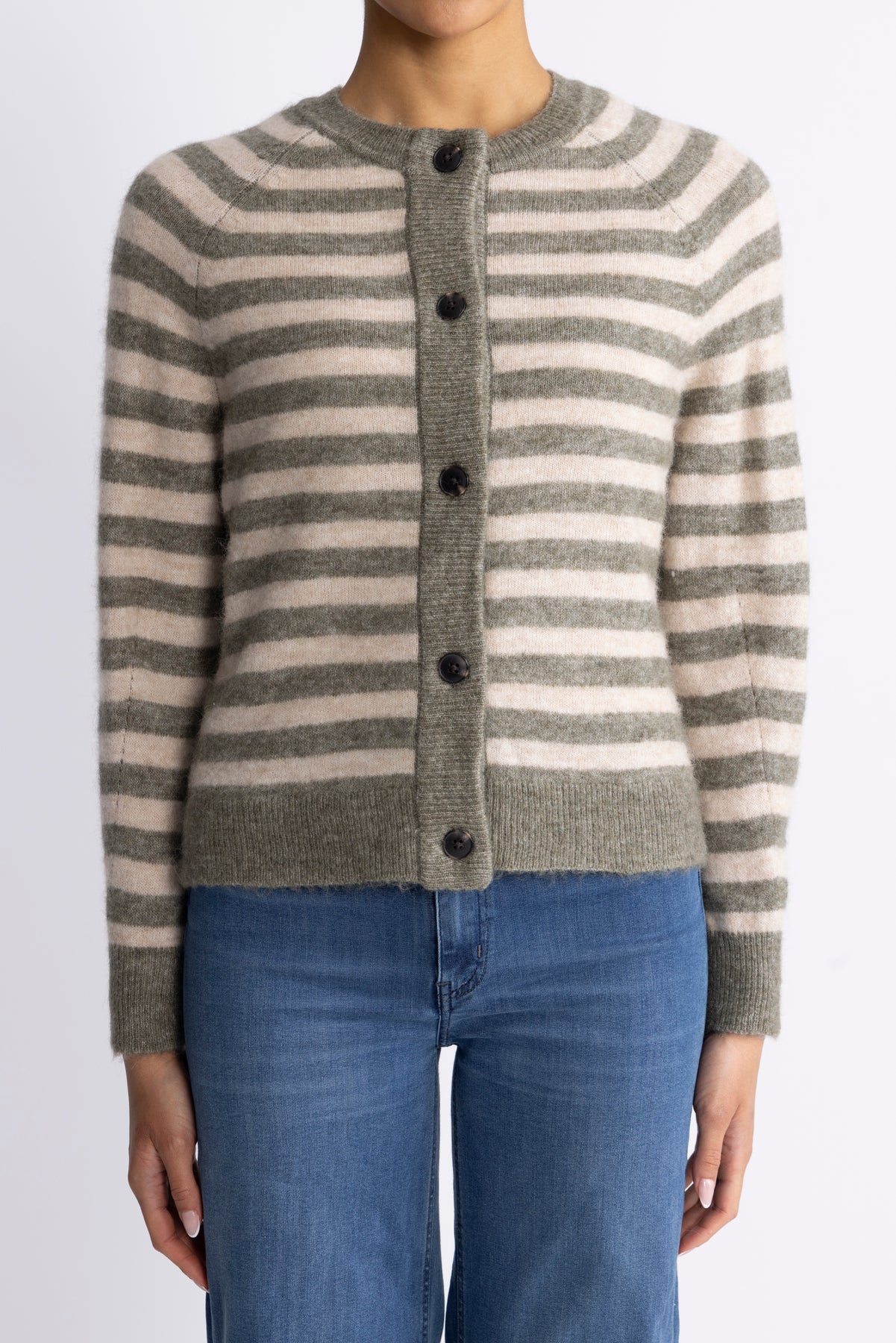 Lulu Ls Knit Short Stripe Kofta - Vetiver Birch