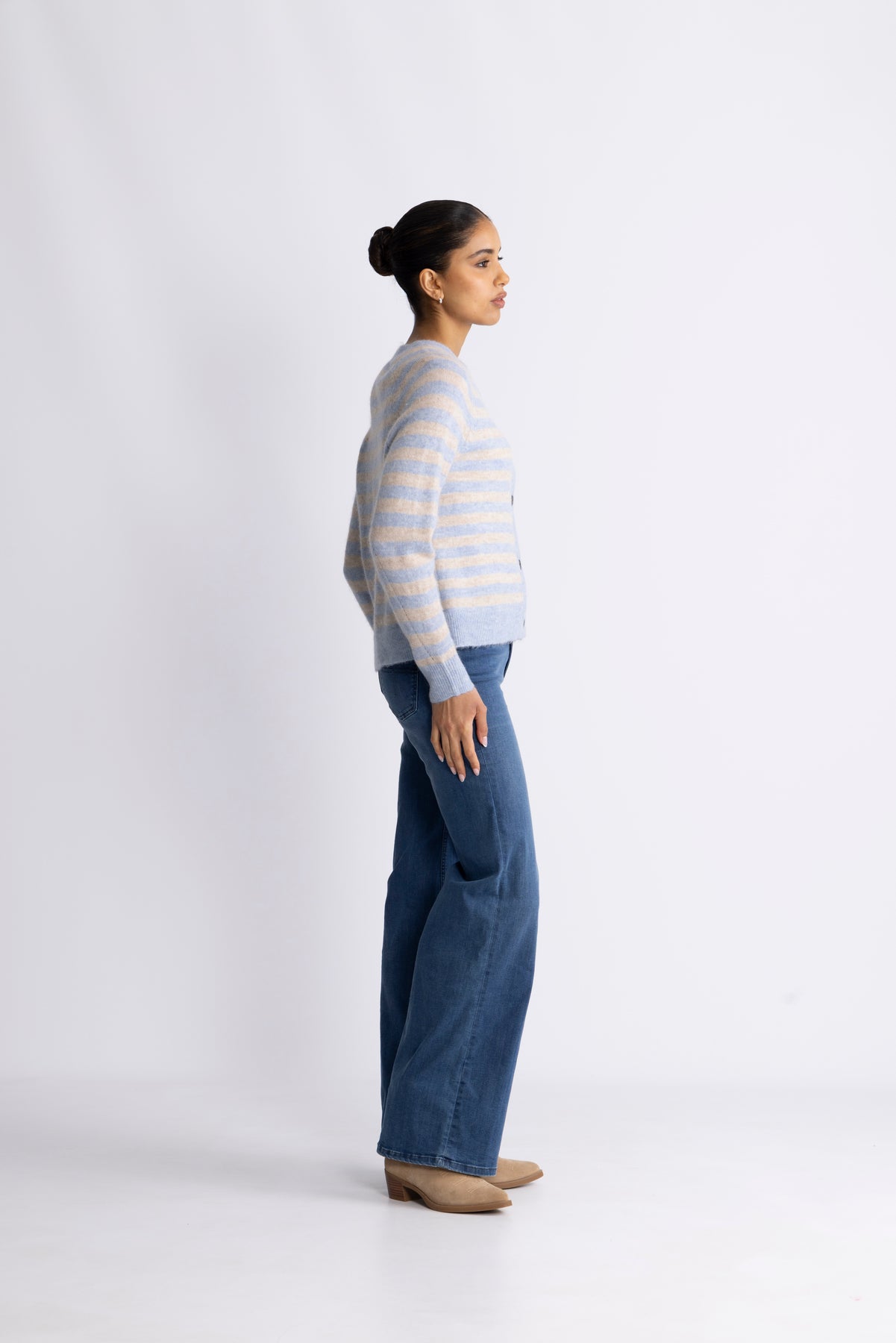 Lulu Ls Knit Short Stripe Cardigan - Cashmere Blue Birch