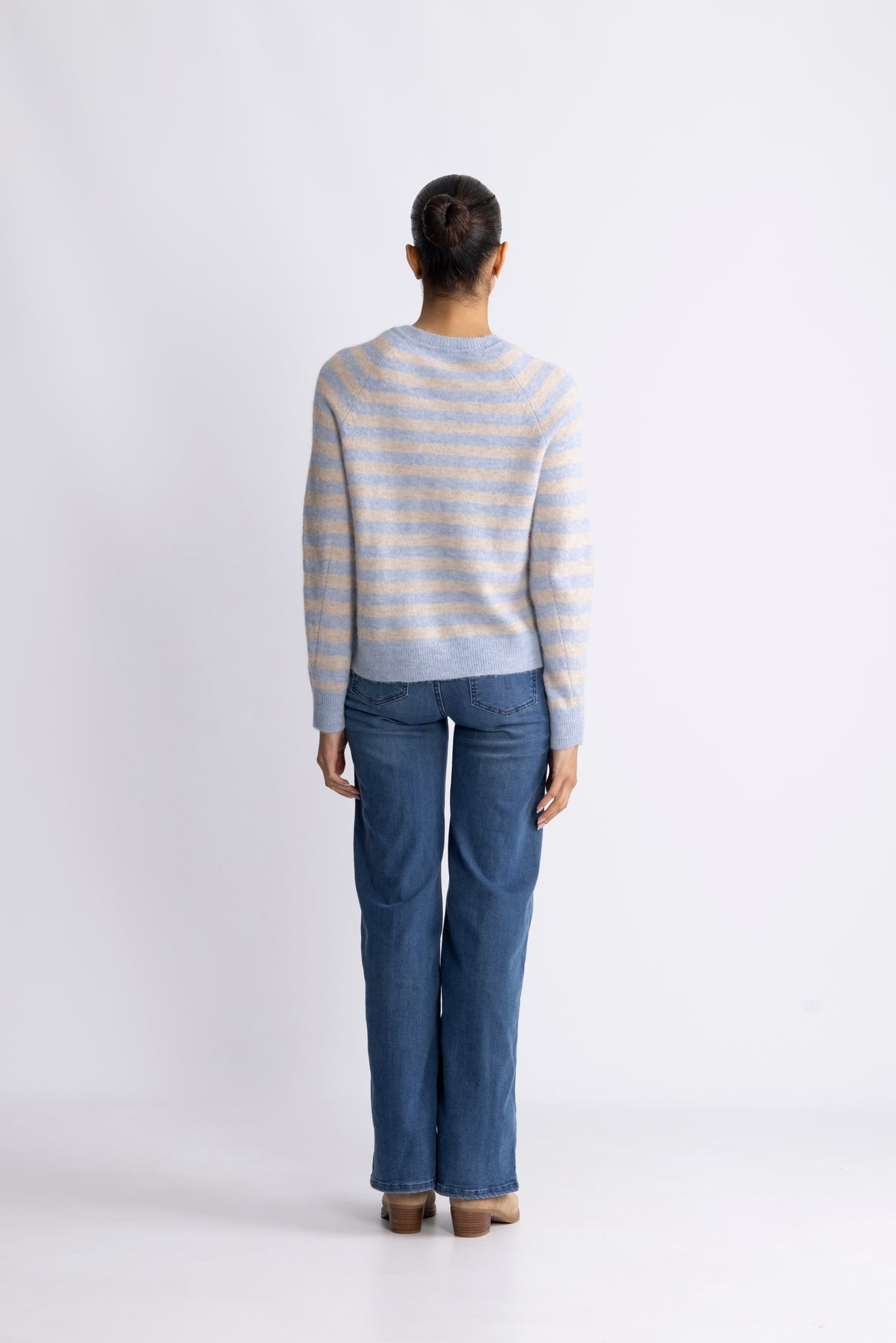 Lulu Ls Knit Short Stripe Cardigan - Cashmere Blue Birch