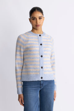 Lulu Ls Knit Short Stripe Cardigan - Cashmere Blue Birch