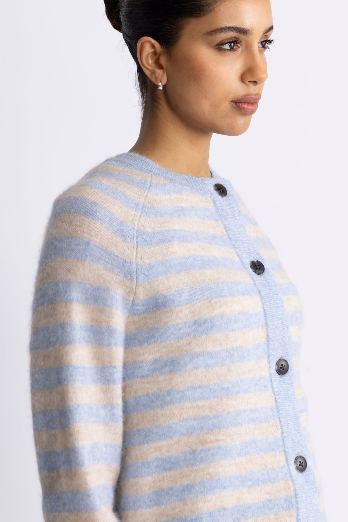 Lulu Ls Knit Short Stripe Cardigan - Cashmere Blue Birch