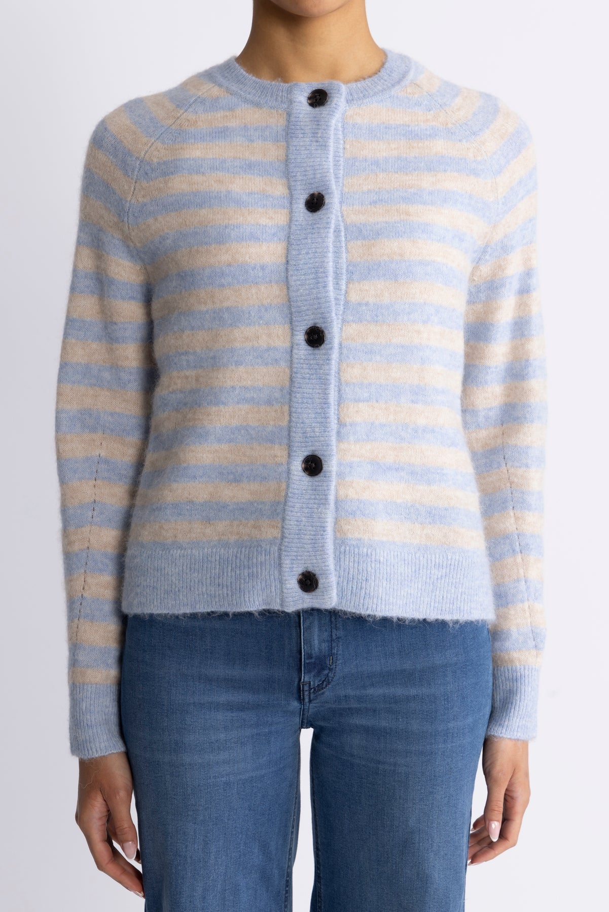 Lulu Ls Knit Short Stripe Cardigan - Cashmere Blue Birch