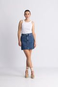 Harper HW Short Skirt - Medium Blue Denim