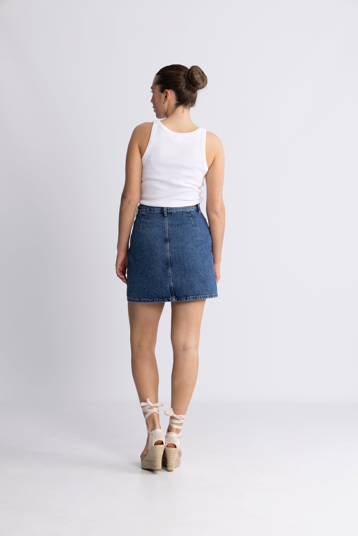 Harper HW Short Skirt - Medium Blue Denim