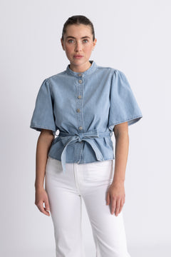 Ingrid Lis 2/4 Denim Belt Shirt - Light Blue Wash