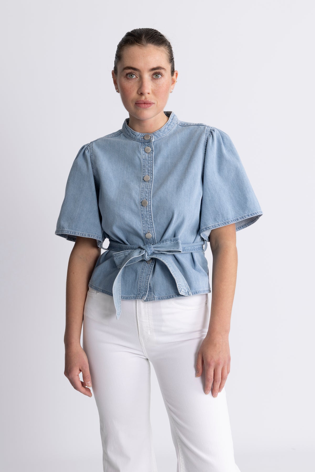 Ingrid Lis 2/4 Denim Belt Shirt - Light Blue Wash