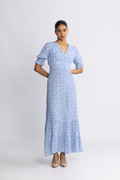 Americandreams Koko Long Dress - Blå blommig maxiklänning