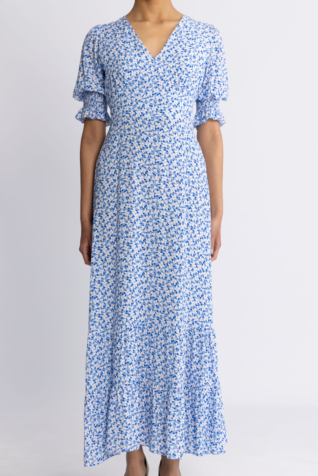 Americandreams Koko Long Dress - Blå blommig maxiklänning