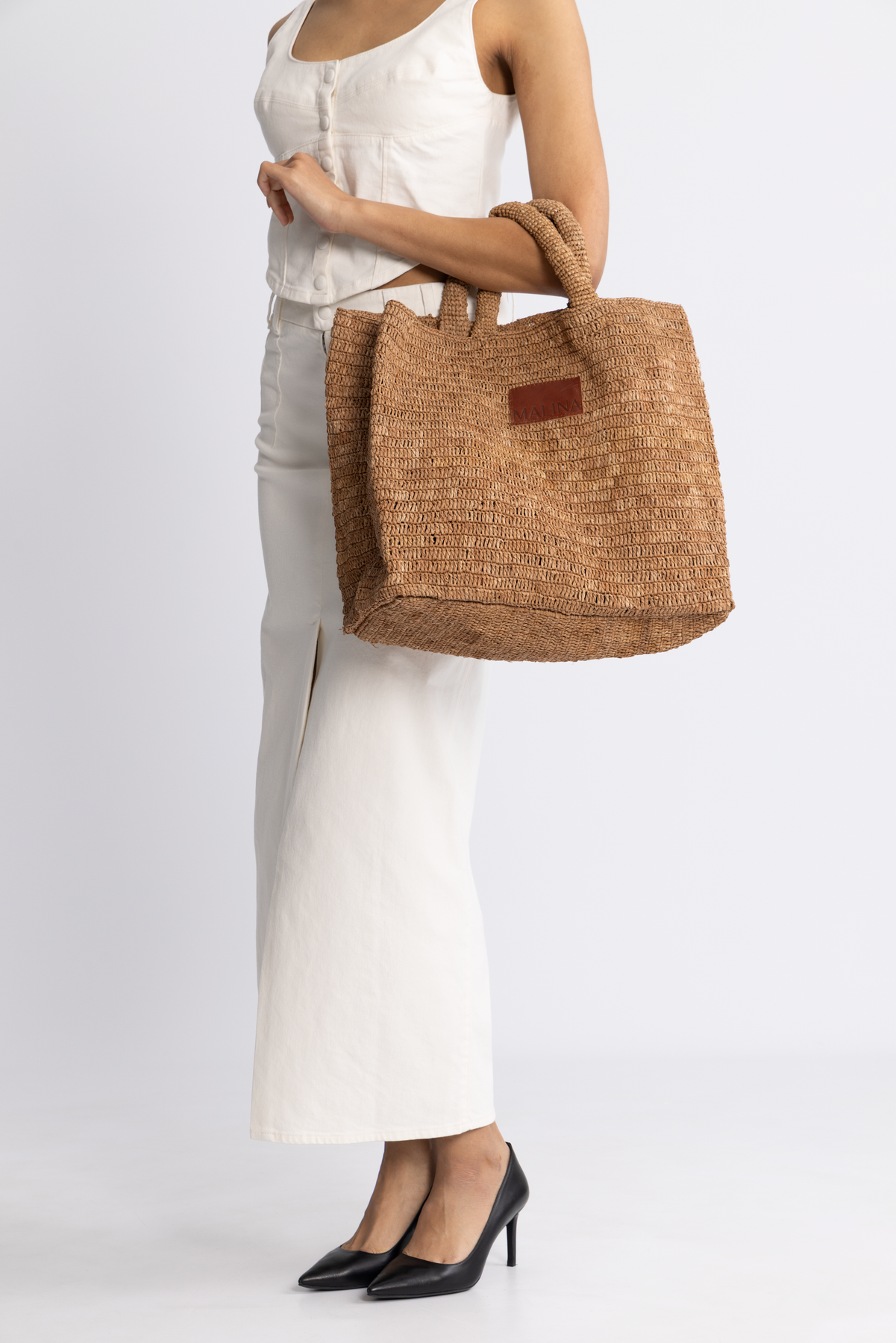Elsya Raffia Tote Bag - Tan