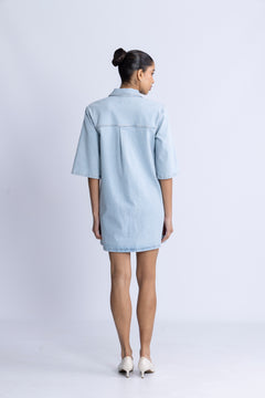 Harper Sky Blue Short Dress - Light Blue Denim