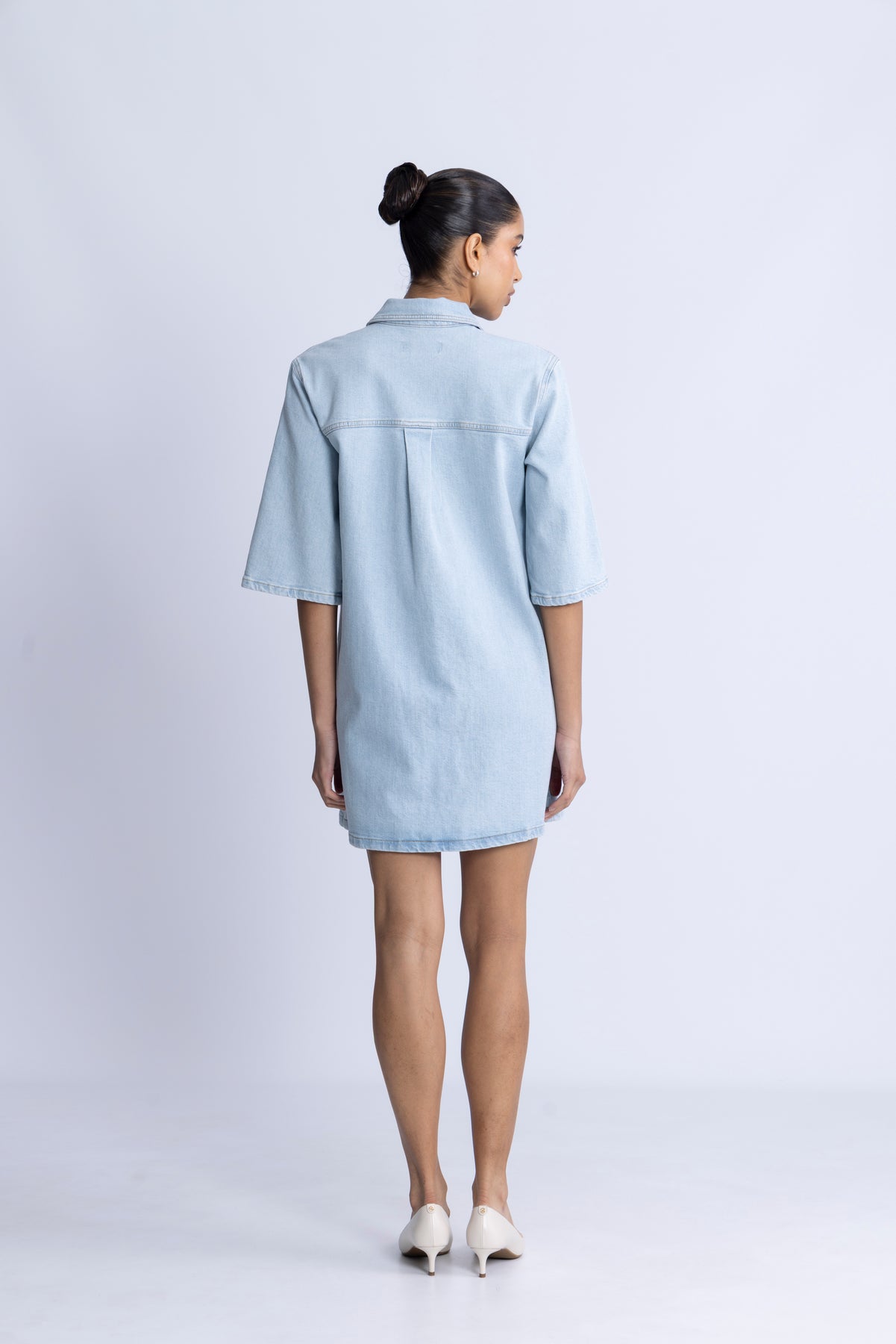 Harper Sky Blue Short Dress - Light Blue Denim