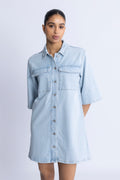 Harper Sky Blue Short Dress - Light Blue Denim