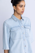 Harper Sky Blue Short Dress - Light Blue Denim