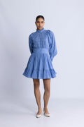 Cotton Slub Mini Dress - Dusty Blue