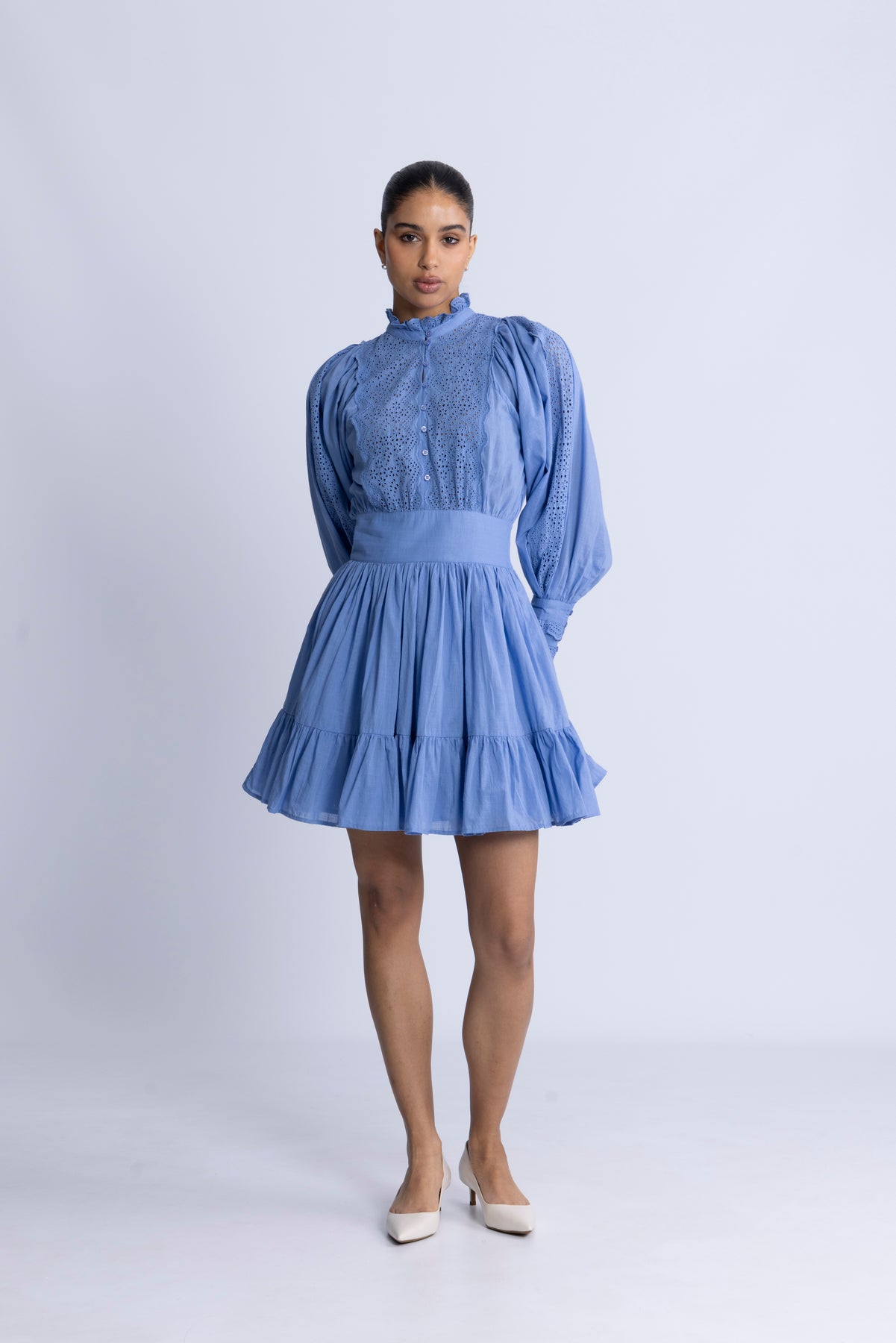 Cotton Slub Mini Dress - Dusty Blue