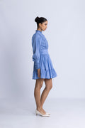 Cotton Slub Mini Dress - Dusty Blue