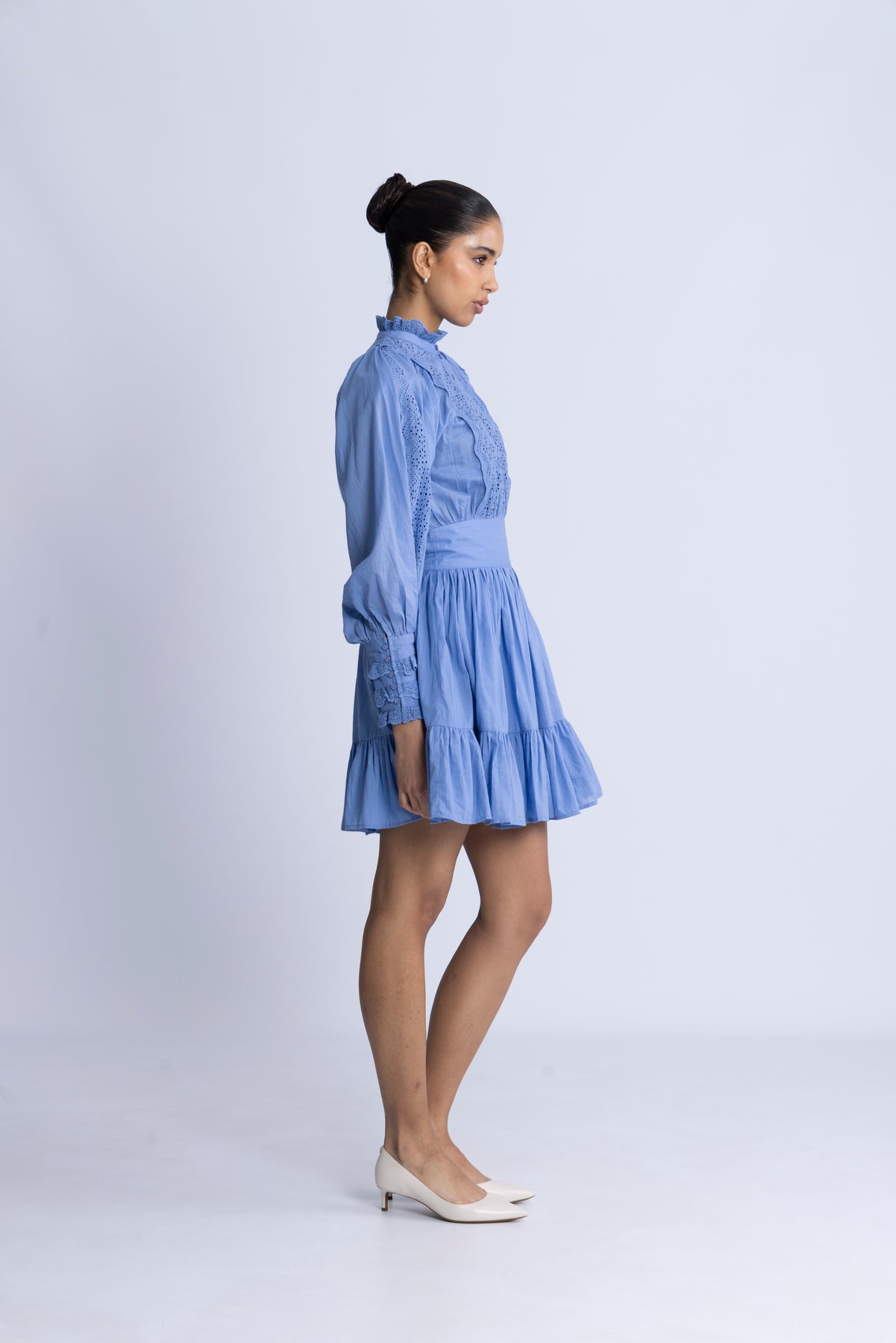 Cotton Slub Mini Dress - Dusty Blue