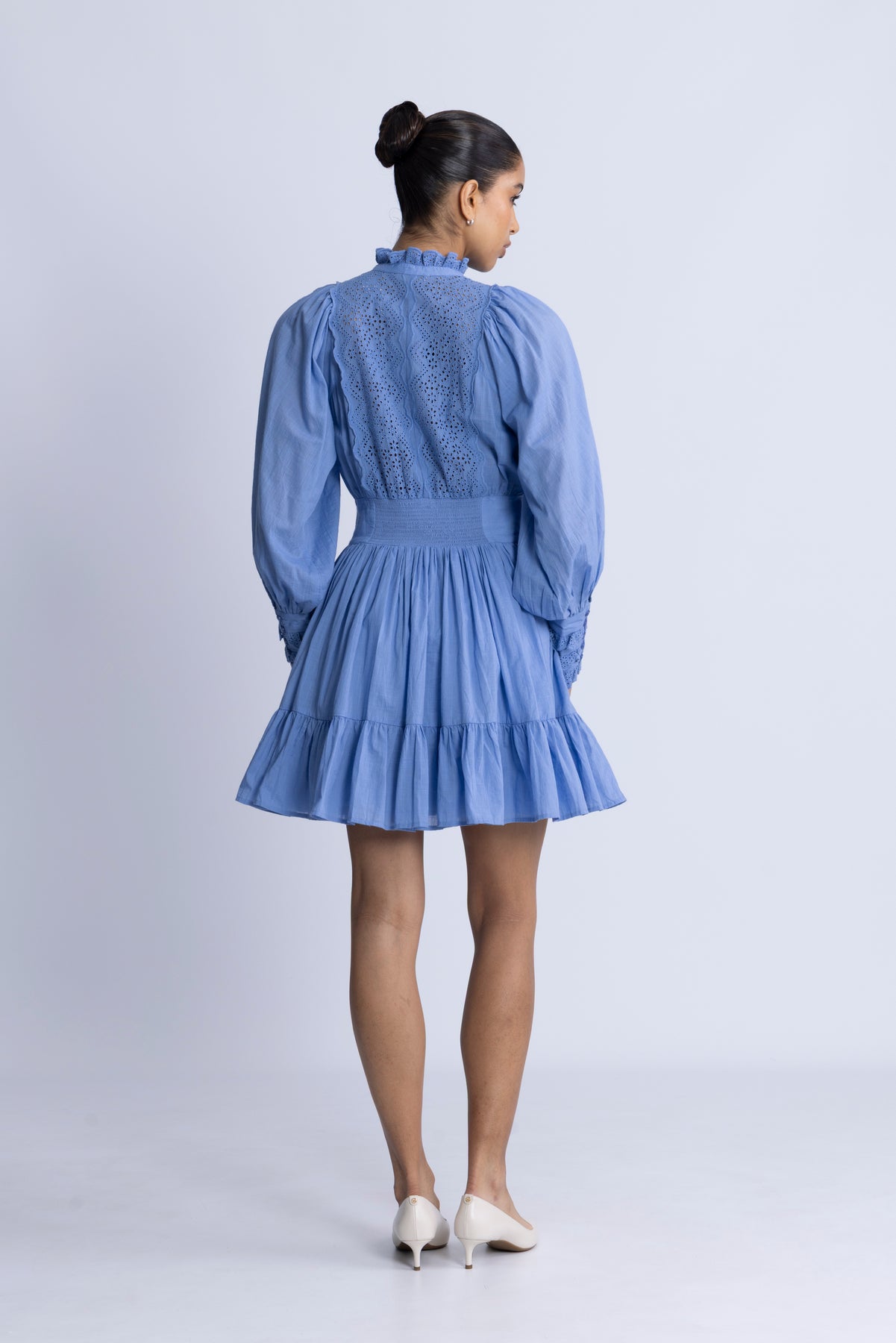 Cotton Slub Mini Dress - Dusty Blue