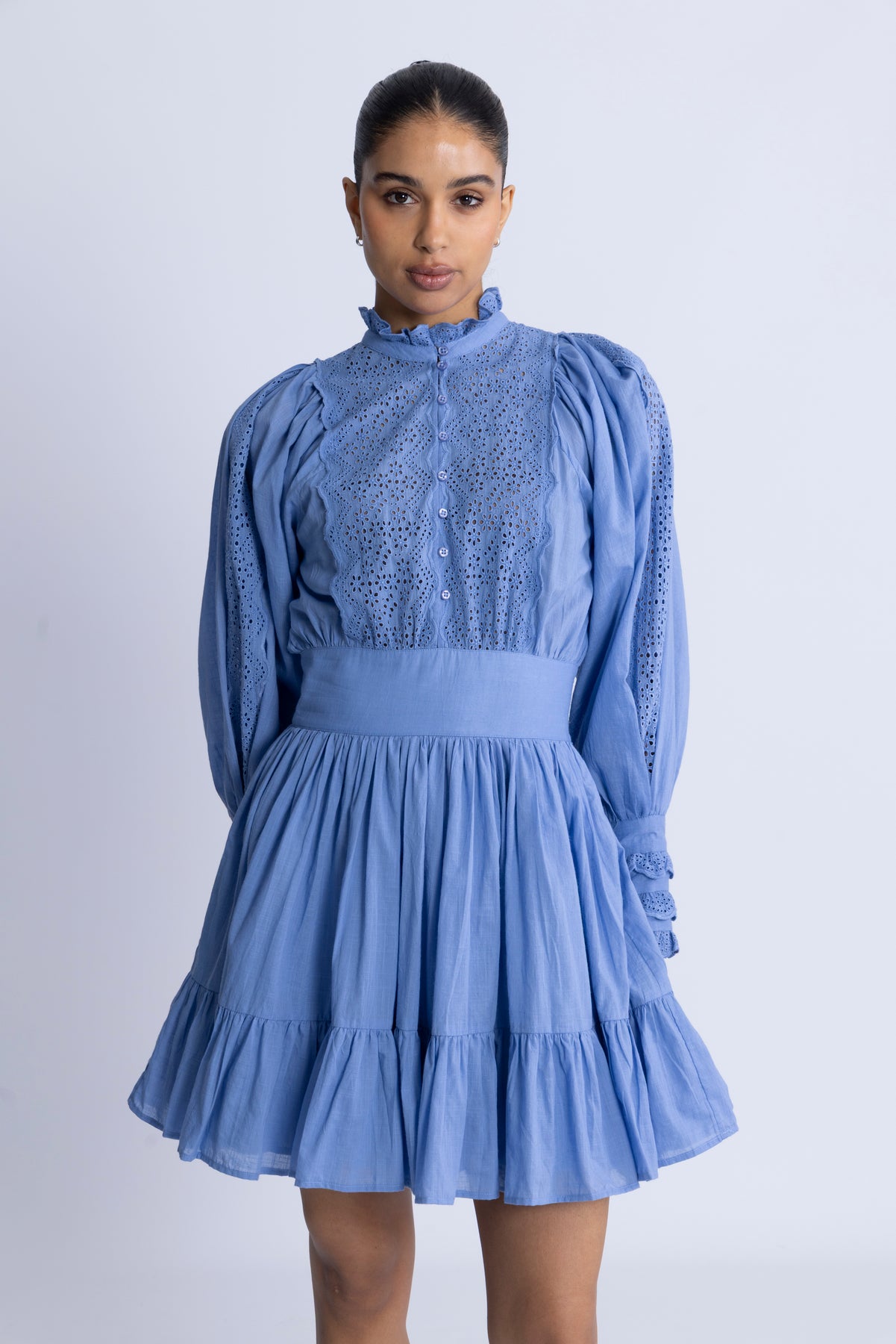 Cotton Slub Mini Dress - Dusty Blue