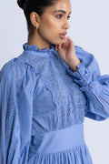 Cotton Slub Mini Dress - Dusty Blue