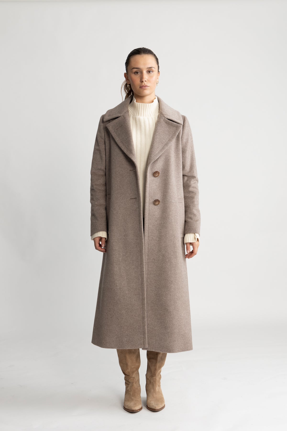 Cashmere Coat W Clareta Belt Long - Mink Beige