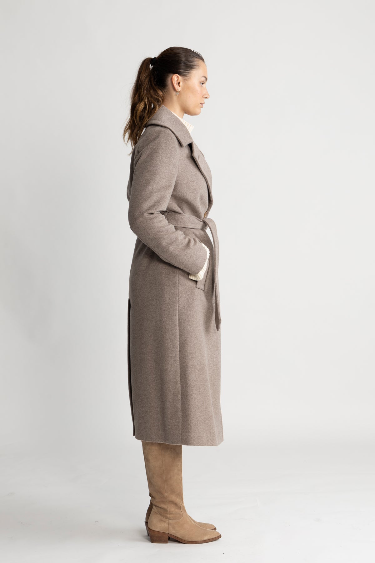 Cashmere Coat W Clareta Belt Long - Mink Beige