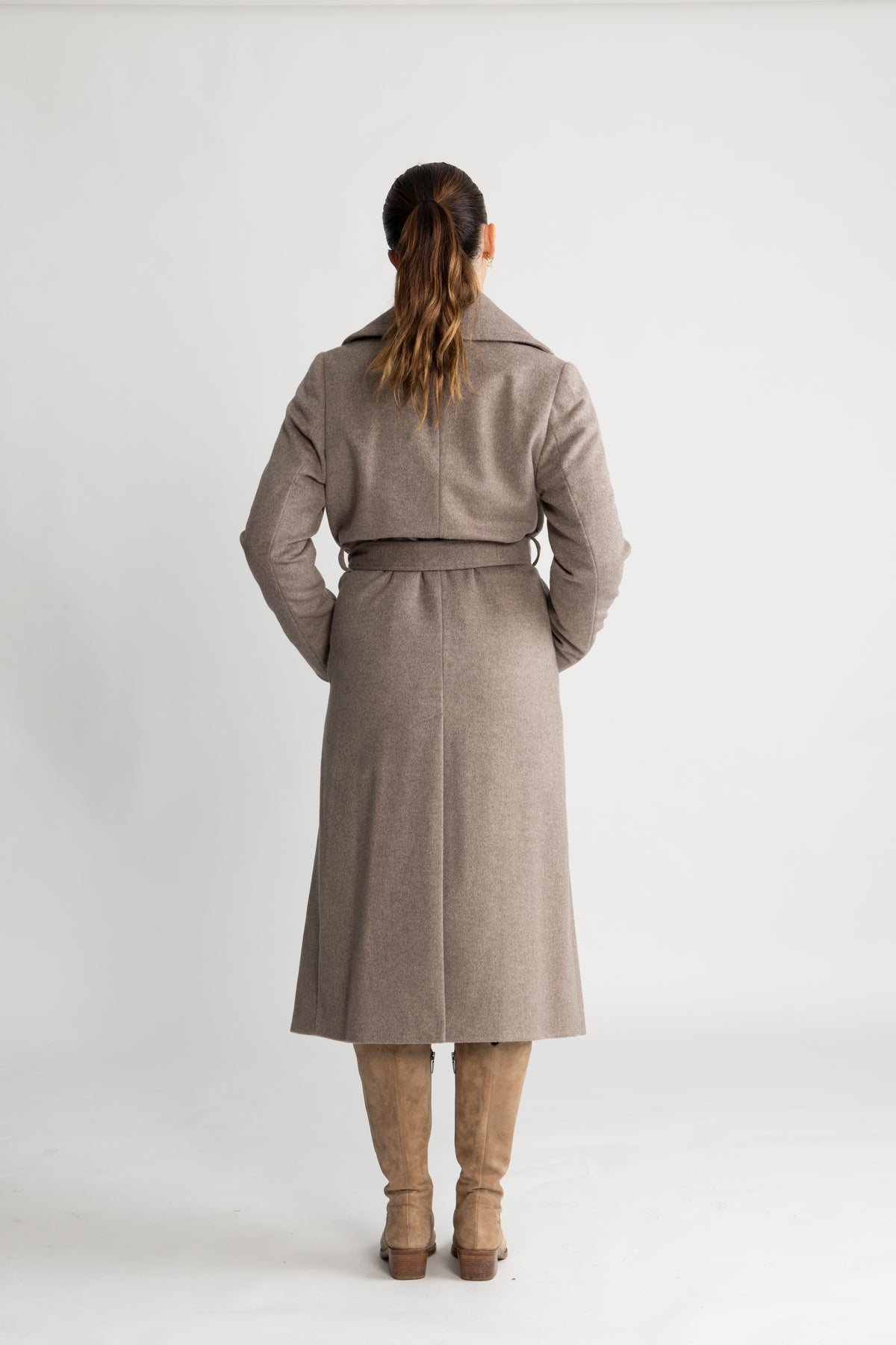 Cashmere Coat W Clareta Belt Long - Mink Beige
