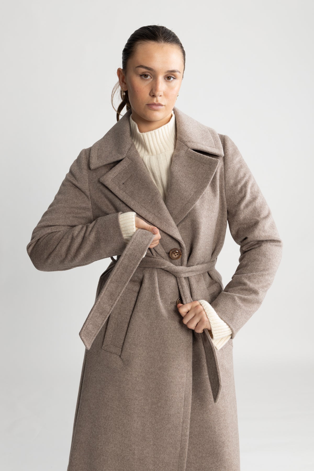 Cashmere Coat W Clareta Belt Long - Mink Beige