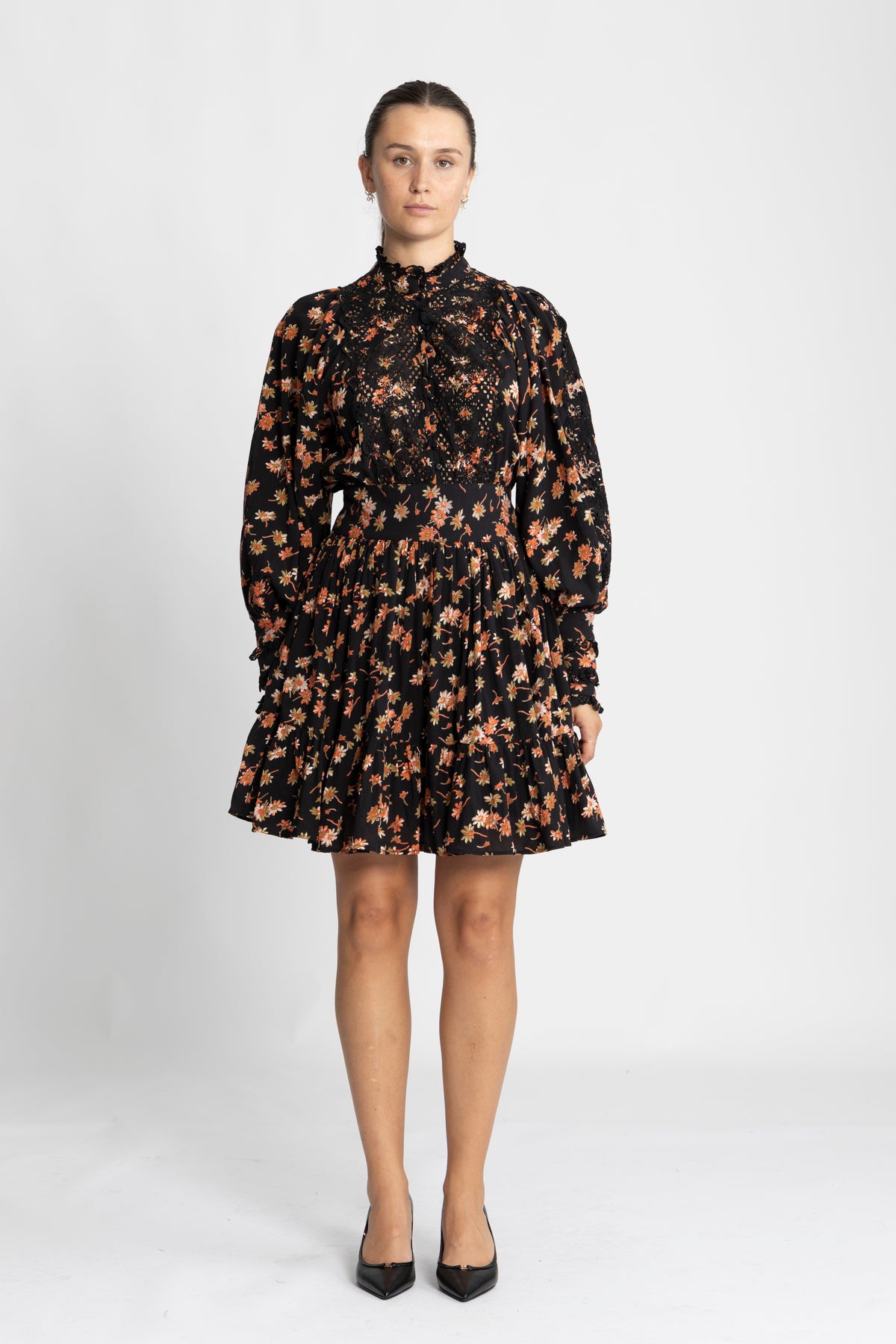 Cotton Slub Mini Dress - Midnight Daisy
