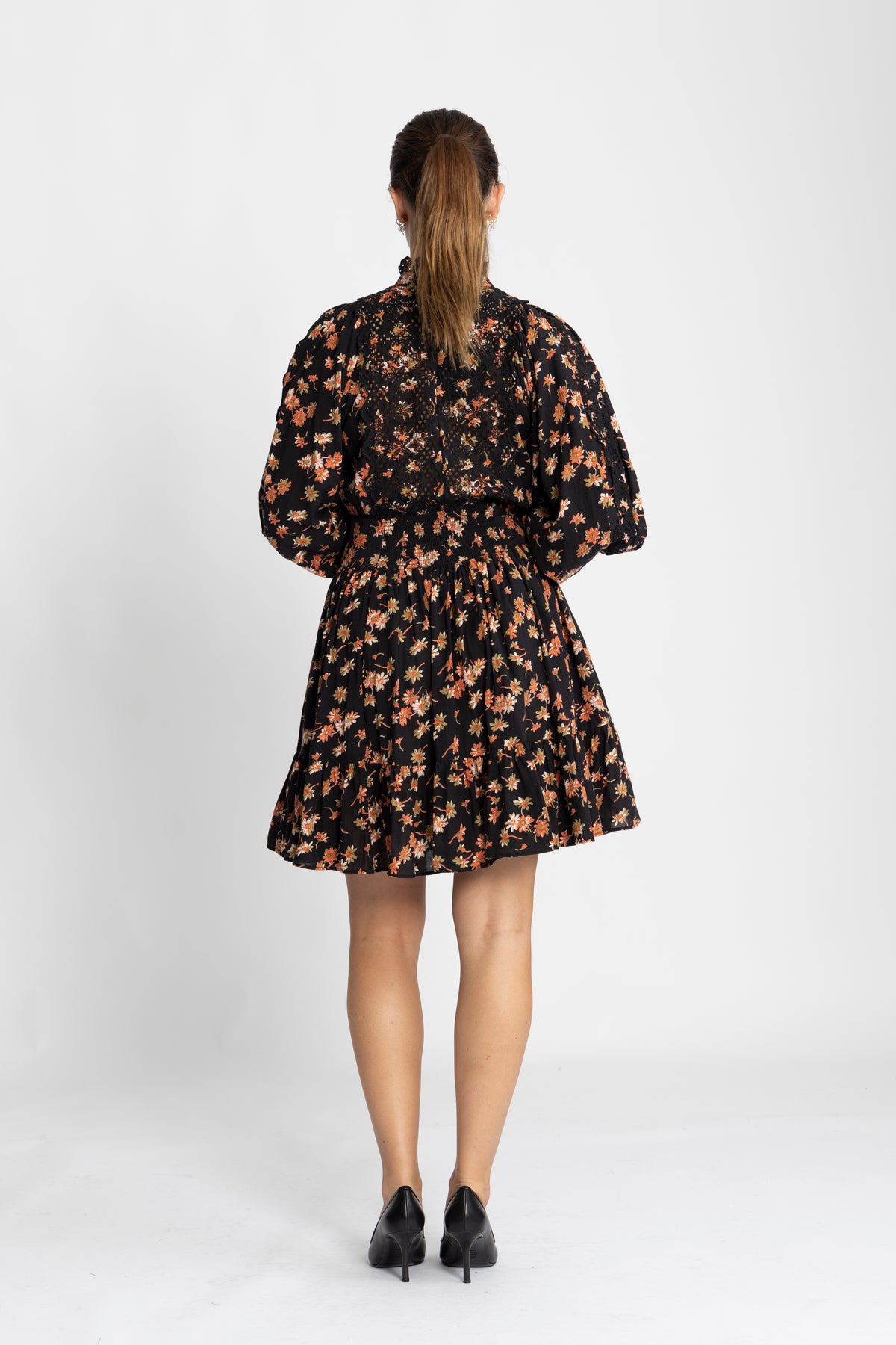 Cotton Slub Mini Dress - Midnight Daisy