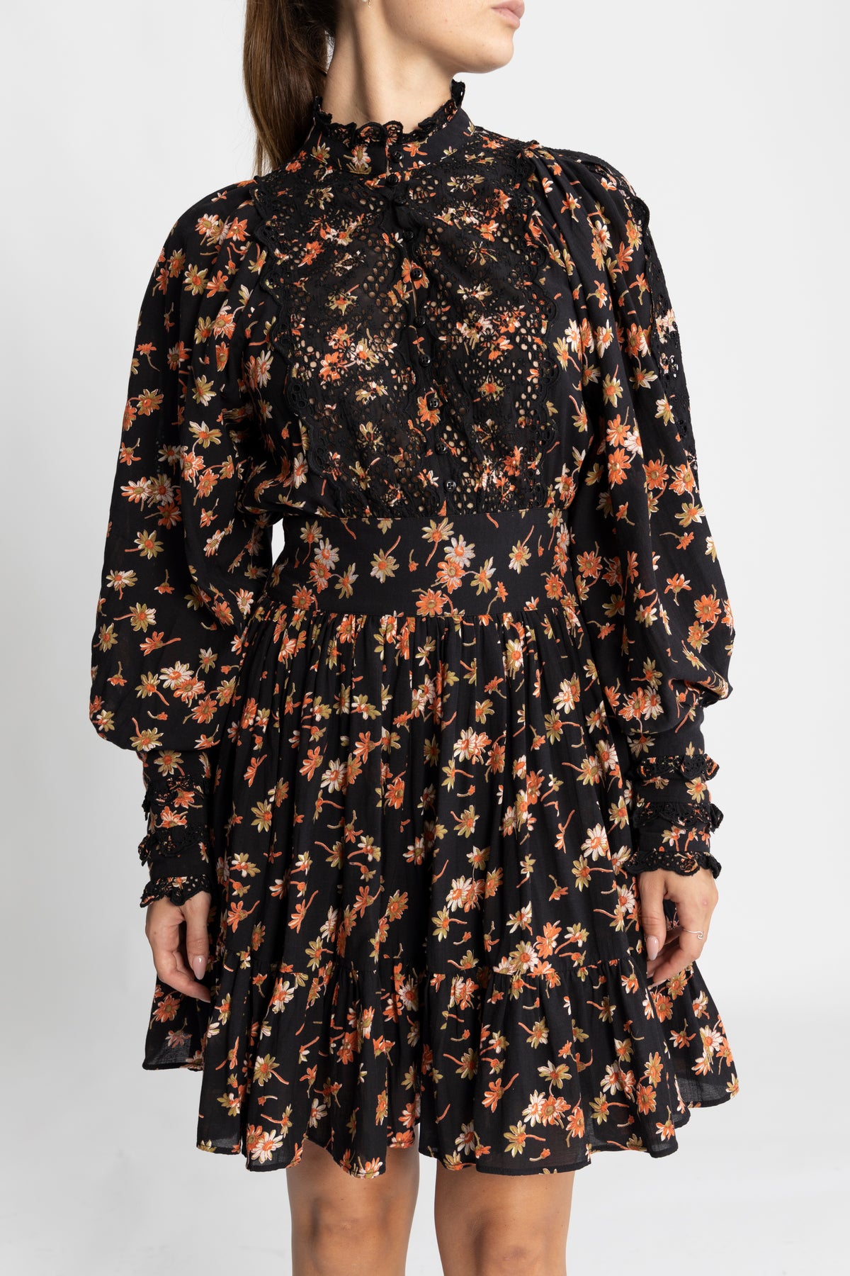Cotton Slub Mini Dress - Midnight Daisy