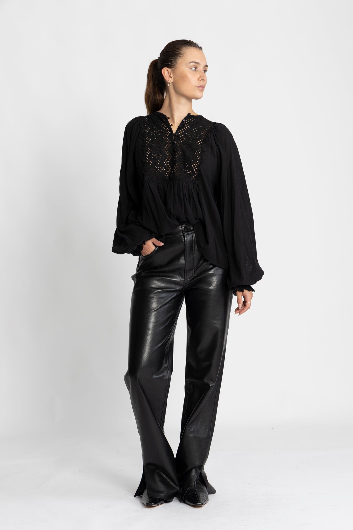 Cotton Slub Blouse - Black