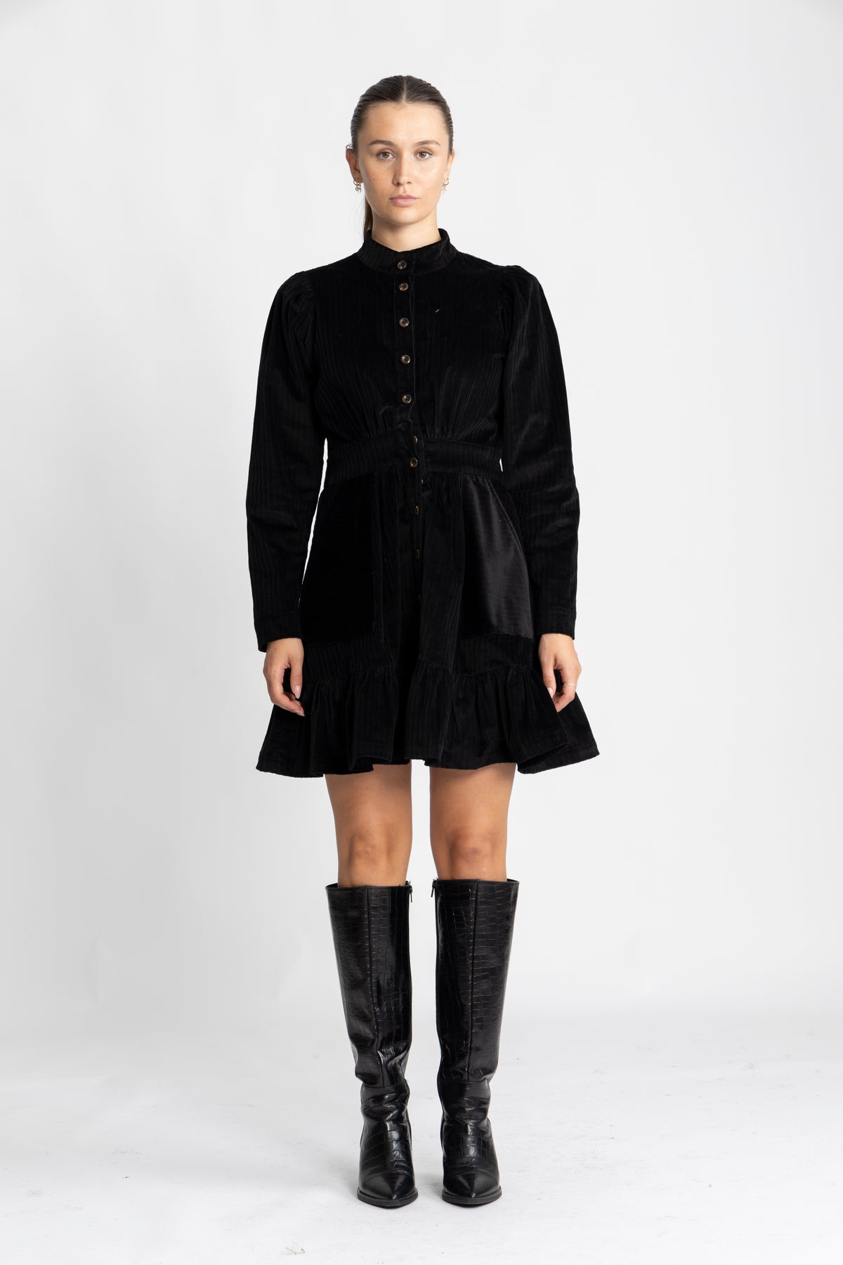 Corduroy Mini Dress - Black