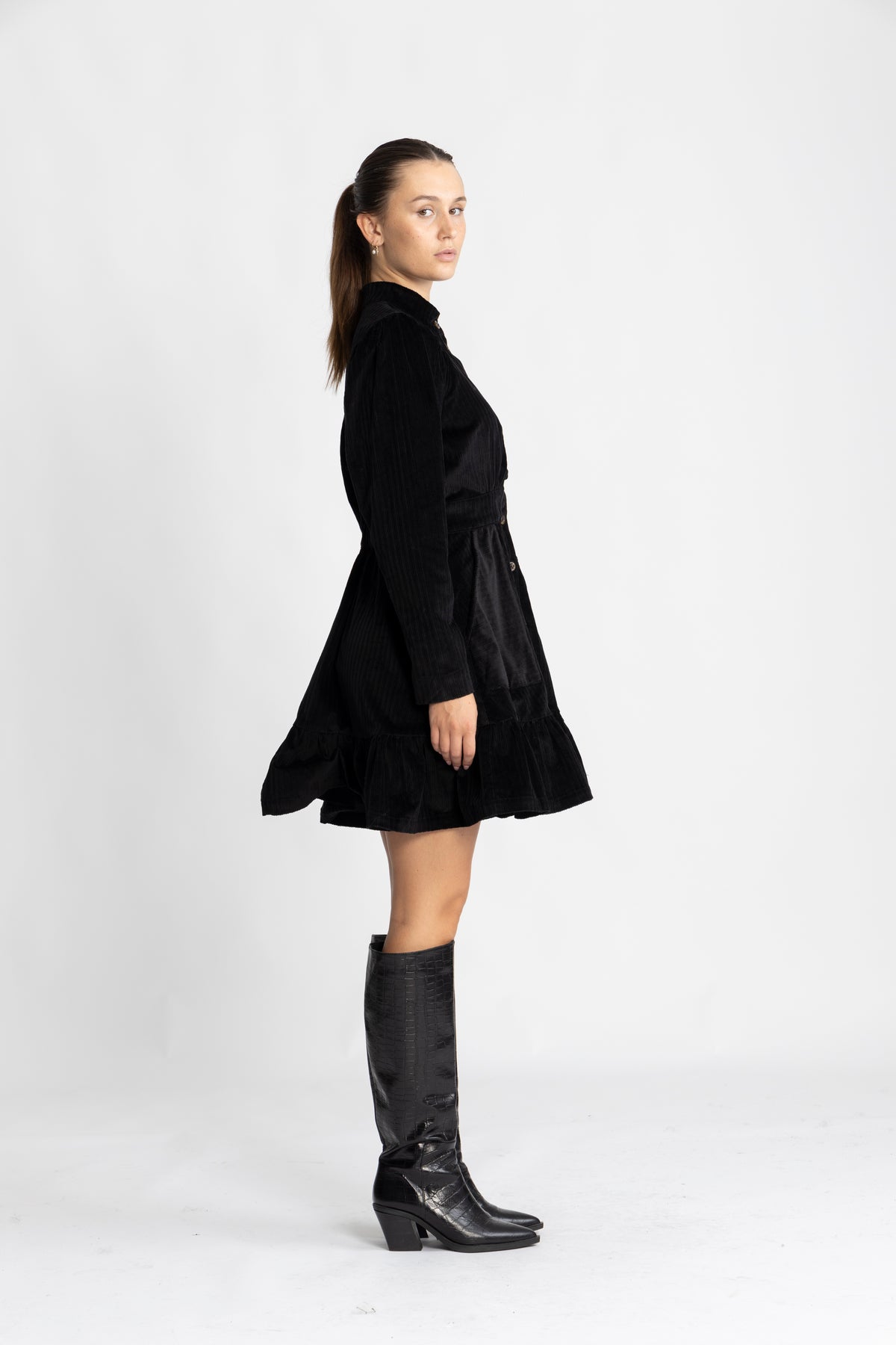 Corduroy Mini Dress - Black