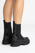 Cleated Mid Chelsea Boot Patent Croco - Black