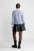 Reg Striped Contrast Bow Blouse - Clear Sky