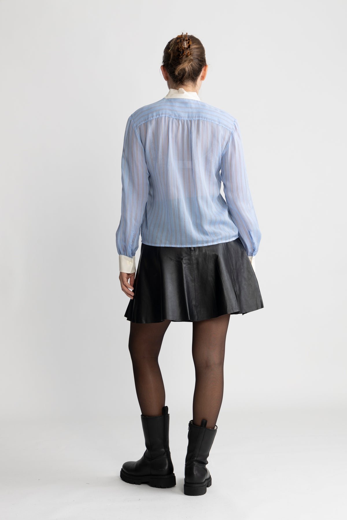 Reg Striped Contrast Bow Blouse - Clear Sky