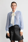 Reg Striped Contrast Bow Blouse - Clear Sky
