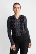 Fine Merino Jacquard Cardigan - Frost Gray