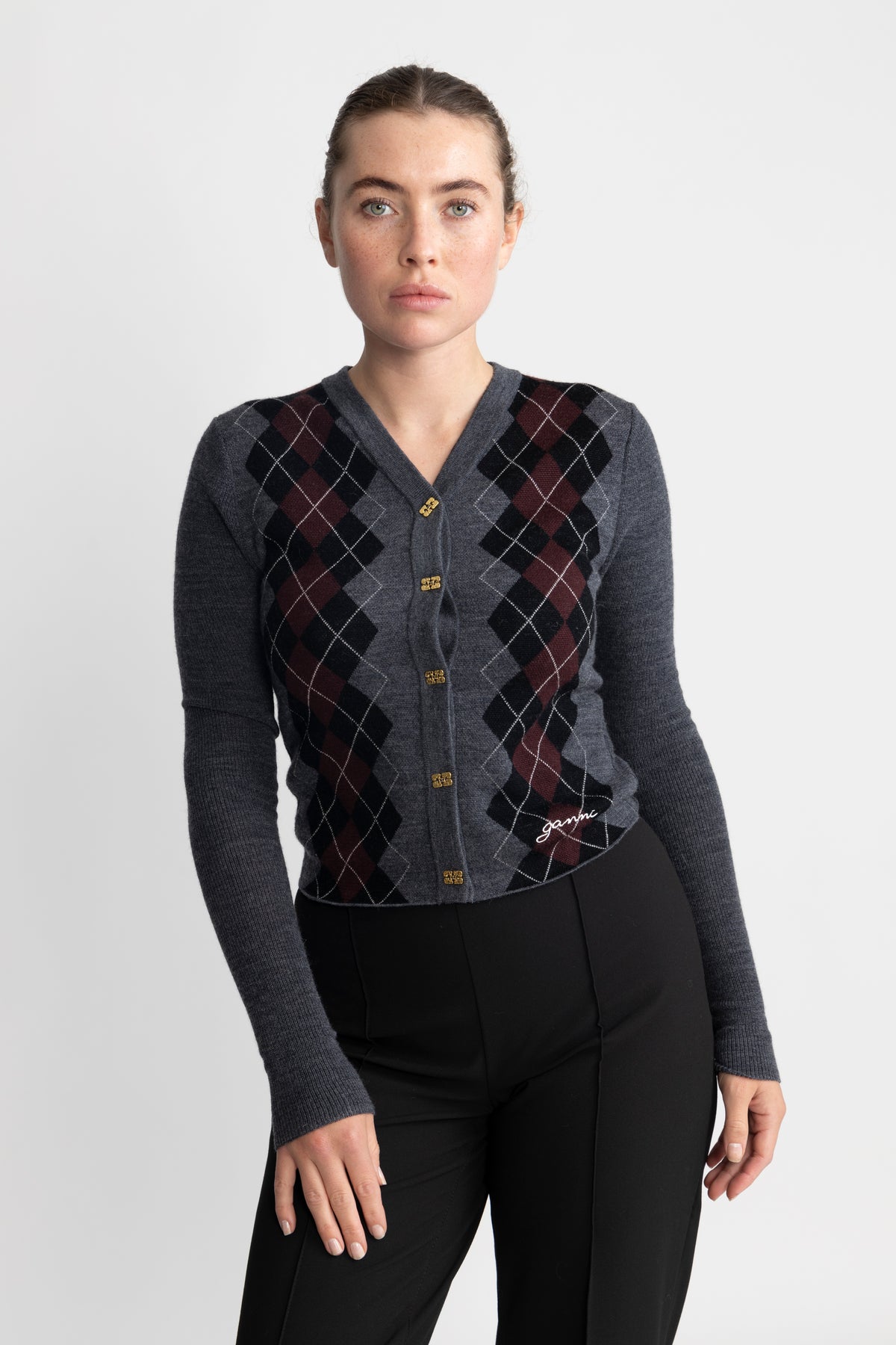 Fine Merino Jacquard Cardigan - Frost Gray
