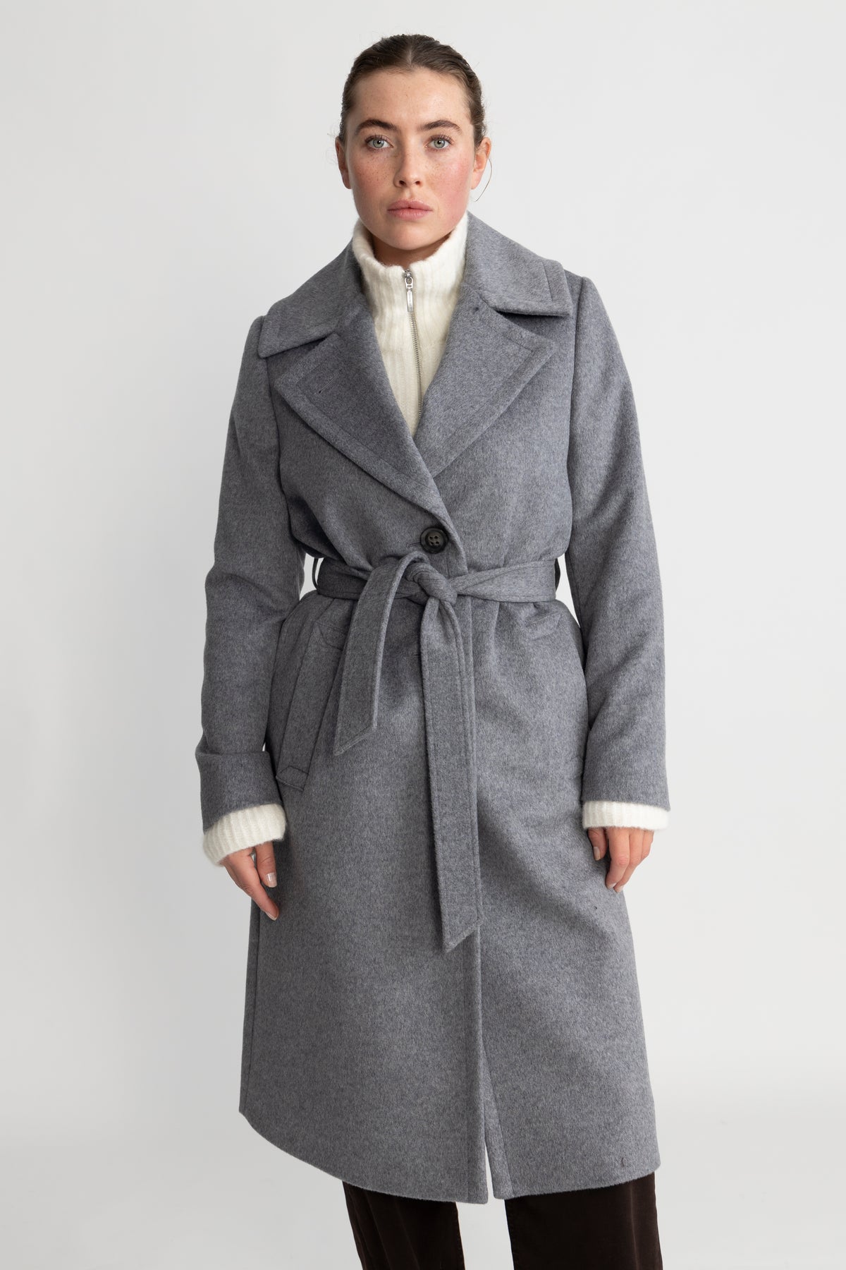 Cashmere Coat W Clareta Belt Midi - Smoky Grey