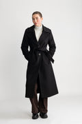 Cashmere Coat W Clareta Belt Long - Svart