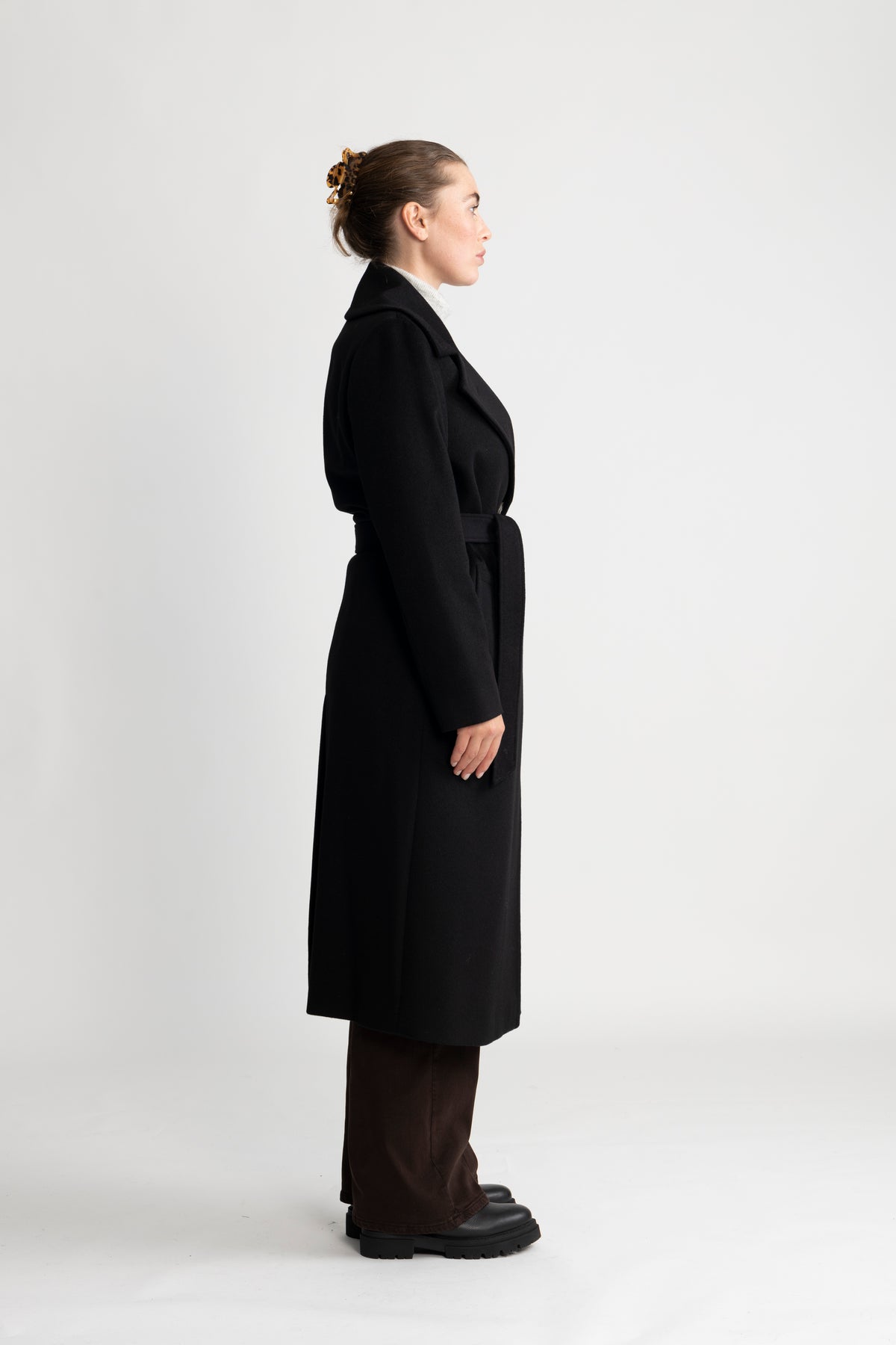 Cashmere Coat W Clareta Belt Long - Svart