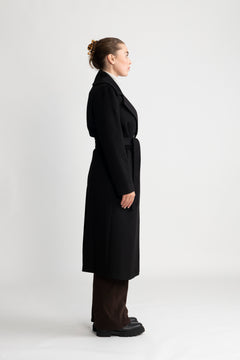 Cashmere Coat W Clareta Belt Midi - Ebony Black